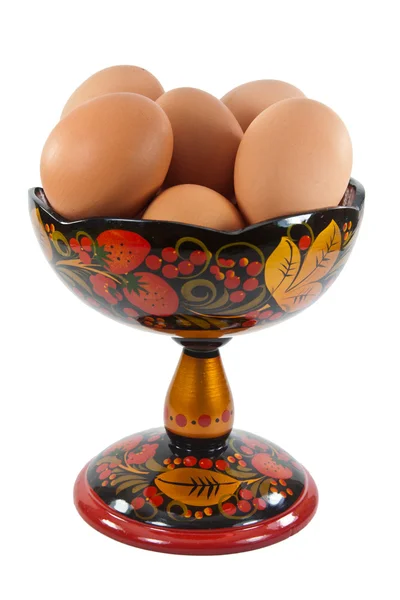 Easter eggs in a Khokhloma dish — Stock Photo, Image