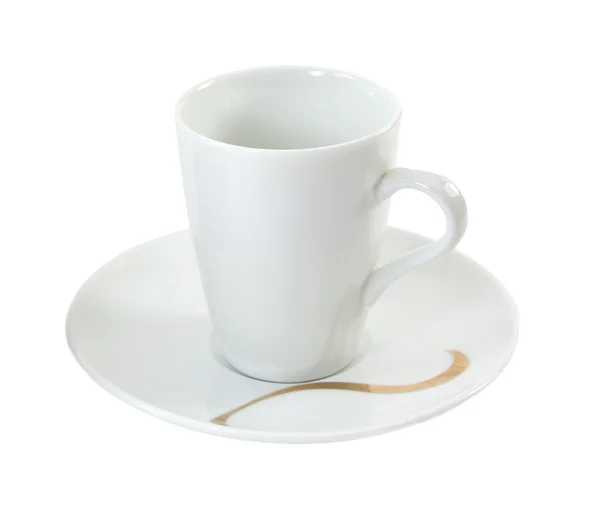 Una tazza di caffè vuota bianca su sfondo bianco — Foto Stock