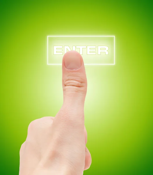 Man finger "enter"-knappen — Stockfoto