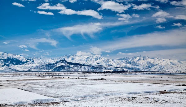 Panoramic landscape of snowy mountains in the spring — Stock Photo, Image