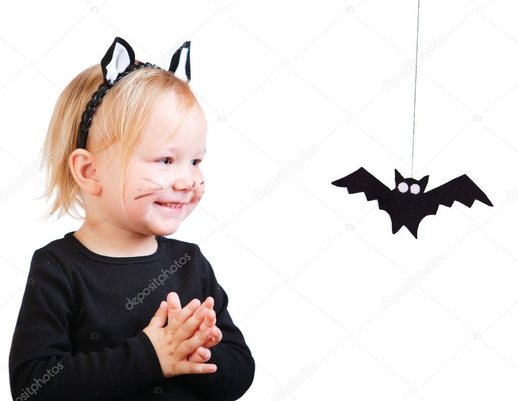 Toddler girl in black cat costume
