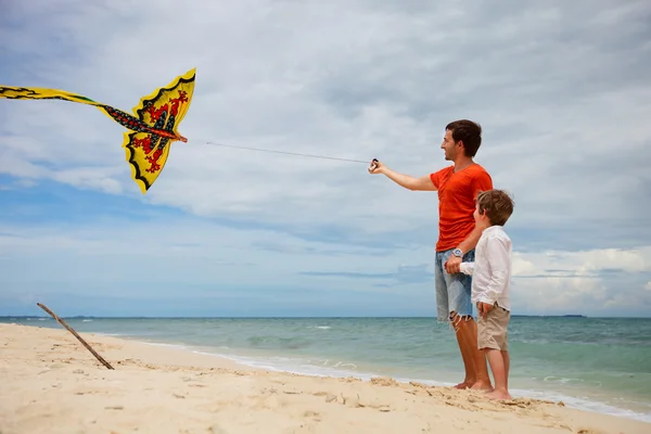 Vader en zoon flying kite — Stockfoto
