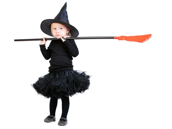 Malá čarodějnice s koštětem — Stock fotografie