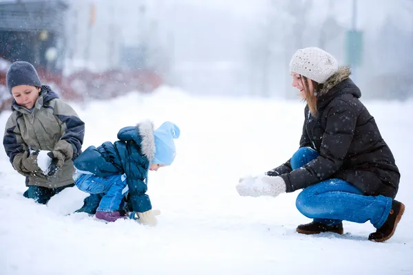 冬の屋外での家族の楽しみ — ストック写真