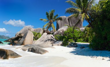 Beautiful Anse Source d Argent beach in Seychelles clipart