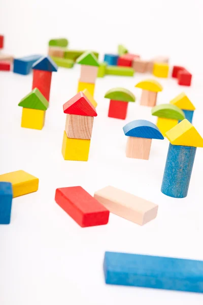 Colorful Town Build Wooden Blocks Isolated White Background — Stock Photo, Image