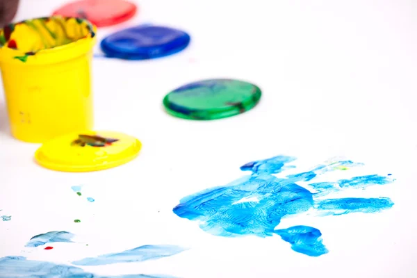 Closeup Colorful Finger Paints White Background — Stock Photo, Image