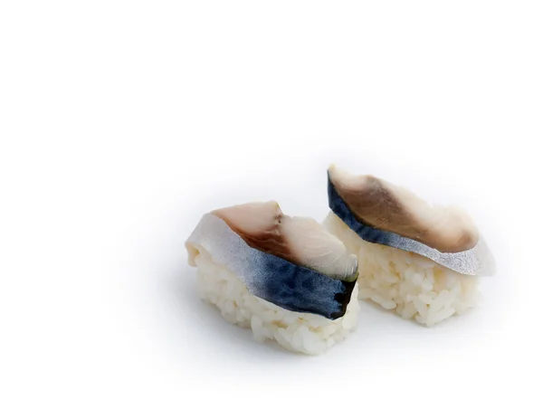 Japans Eten Heerlijke Saba Makreel Nigiri Sushi Geïsoleerd Witte Achtergrond — Stockfoto