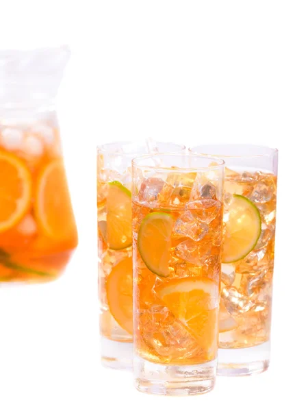 Refreshing Ice Drink Three Glasses Refreshing Ice Tee Citrus Fruits — Stock Photo, Image