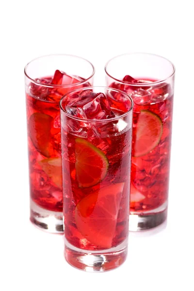 Bebida Gelo Refrescante Três Copos Bebidas Coloridas Refrescantes Gelo Com — Fotografia de Stock