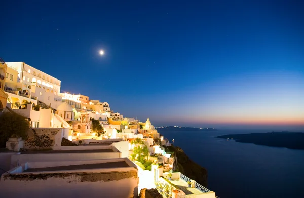 Fira Aldeia Principal Ilha Grega Santorini Espetacular Caldeira Noite — Fotografia de Stock