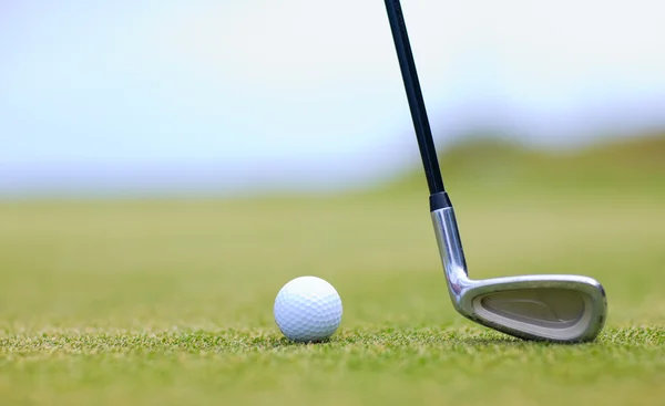 Golf Makro Golf Klubba Och Boll Grönt Gräs — Stockfoto