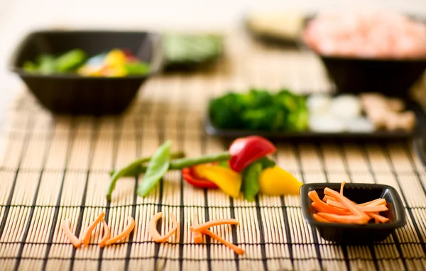 Wok Ingredienser Grønnsaker Ferske Tilberedt Til Koking – stockfoto