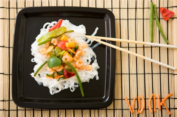 Delicious Freshly Cooked Shrimps Wok Served — Stock Photo, Image