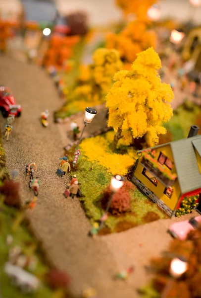 Hračky Město Miniaturní Město Oranžové Podzimních Barvách — Stock fotografie
