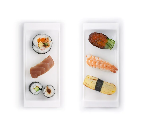 Verschiedene Arten Von Sushi Futomaki Sakemaki Kappamaki Ikura Tamago Ebi — Stockfoto