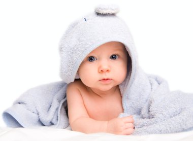 Baby in bath towel clipart