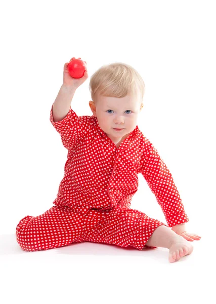 岁幼童女孩在红色睡衣 — 图库照片