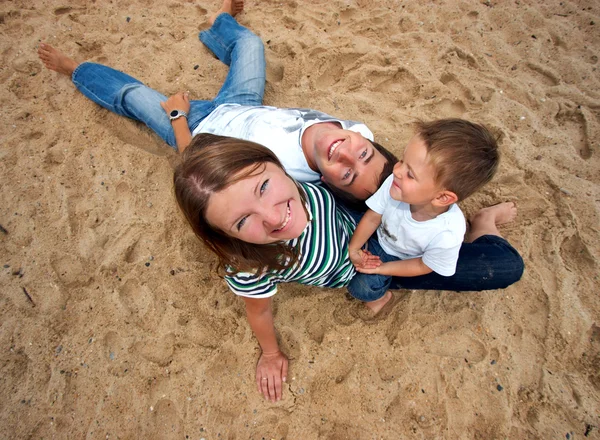 Imagem Engraçada Feliz Jovem Família Três — Fotografia de Stock