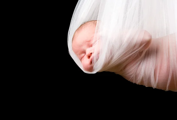 Stork Baby Paketet Dagar Gammal Nyfödd Baby Flicka Genomförs Vit — Stockfoto