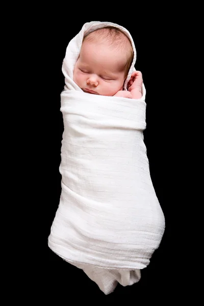 Μωρό Κουκούλι Κορίτσι Νεογέννητο Μωρό Φασκιωμένο Ημερών Πάνω Από Μαύρο — Φωτογραφία Αρχείου