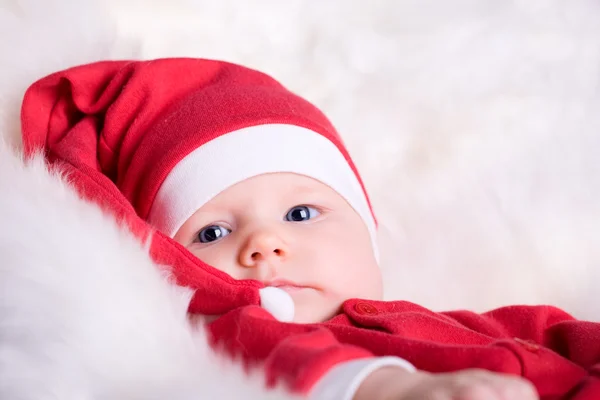 Portret Van Kerstmis Babymeisje Rode Kerstmuts — Stockfoto