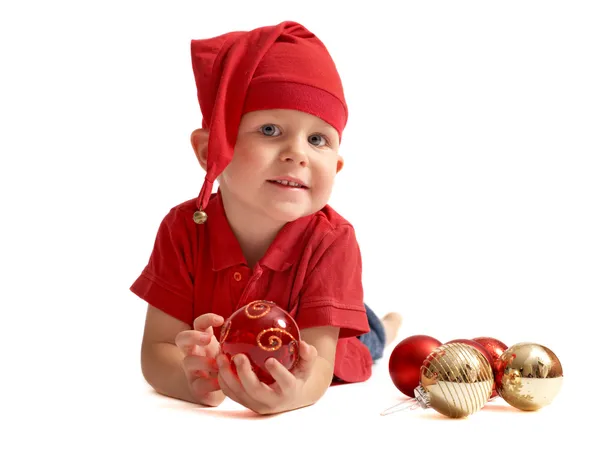 Cute Christmas Gnome Small Boy Little Santa Gnome Clothes Playing — Stock Photo, Image