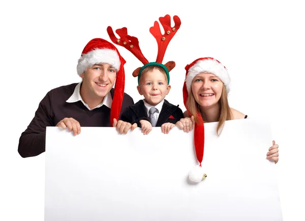 Família de Natal com banner — Fotografia de Stock