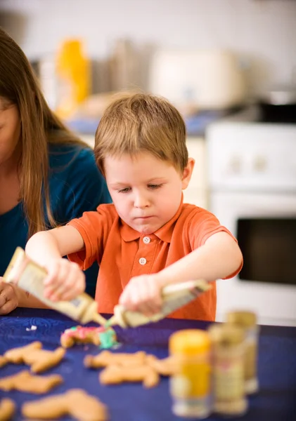 Young Mother Son Kitchen Making Cookies — Stock Photo, Image