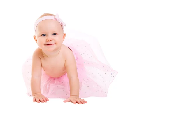 宝宝的芭蕾舞演员 很可爱的开心宝贝女孩穿芭蕾舞裙 在白色隔离 — 图库照片