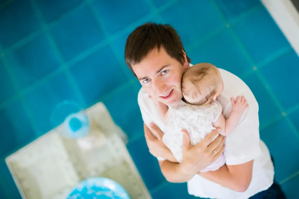 Happy Young Father His Baby Daughter Home — Stock Photo, Image