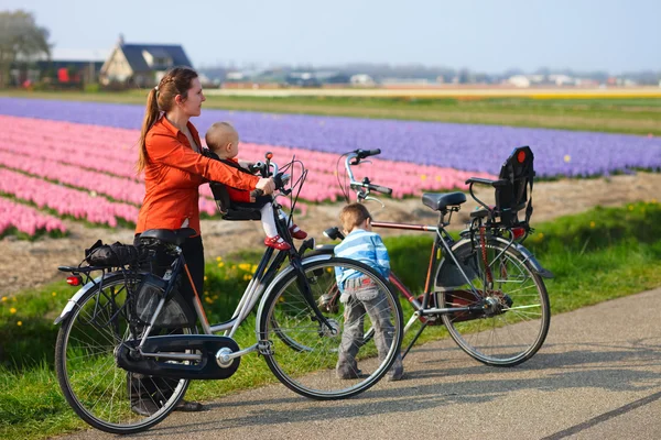 Jazda na rowerze w pola tulipanów — Zdjęcie stockowe