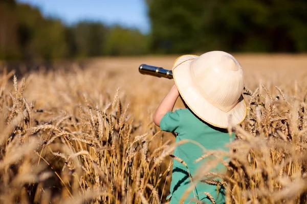 Portrait Young Nature Explorer Wheat Field — Stockfoto
