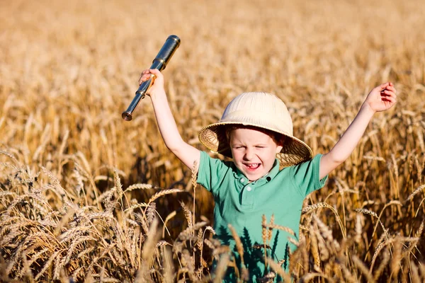 Portrait Young Nature Explorer Wheat Field — Stok fotoğraf