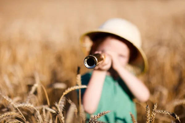 Портрет Молодого Исследователя Природы Пшеничном Поле — стоковое фото