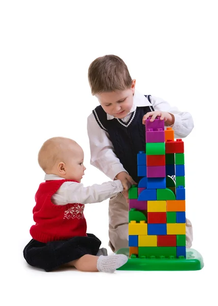 Brother Sister Playing Together Building Blocks Royalty Free Stock Images