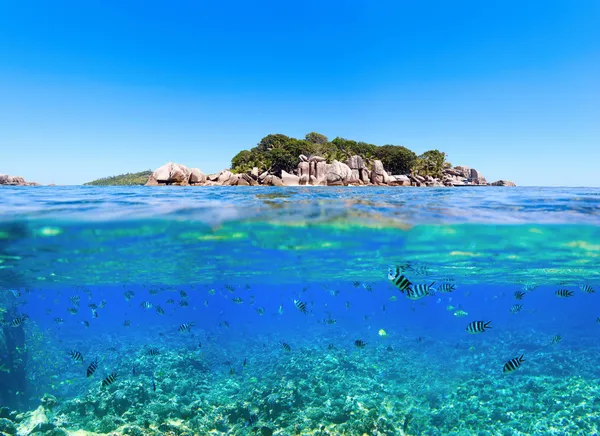 Unter Und Über Wasser Foto Einer Kleinen Insel Auf Den — Stockfoto