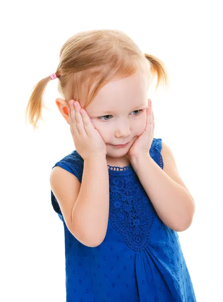 Φωτογραφία Studio Αξιολάτρευτο Μικρό Παιδί Κορίτσι Μπλε Φόρεμα Που Απομονώνονται — Φωτογραφία Αρχείου