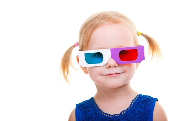 Menina Adorável Criança Vestindo Óculos Isolados Sobre Branco — Fotografia de Stock