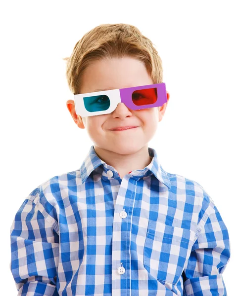 Χαριτωμένο αγόρι που φοράει γυαλιά 3d — Φωτογραφία Αρχείου