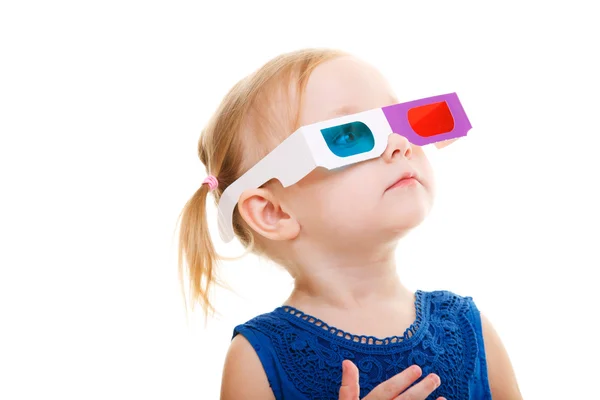 Menina da criança usando óculos 3D — Fotografia de Stock