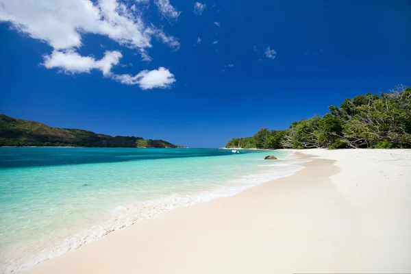 Lenyűgöző, trópusi tengerparton Seychelle-szigetek — Stock Fotó