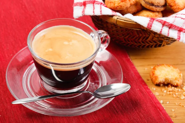 Morgon Färsk Espressokaffe Serveras Med Cookies — Stockfoto
