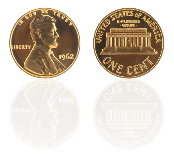 USA one cent with reflection — Stock Photo, Image