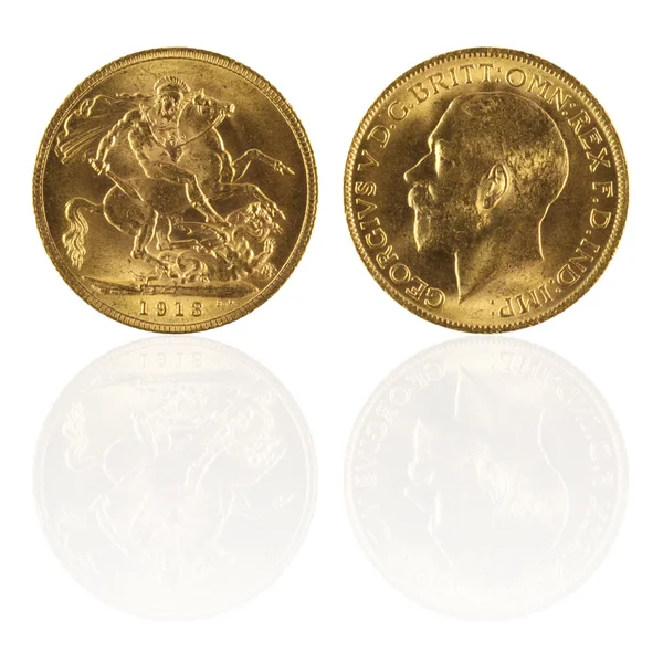 Gold sovereign with reflection — Stock Photo, Image