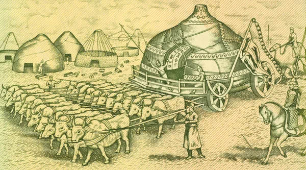 Yurte desenhado de boi — Fotografia de Stock