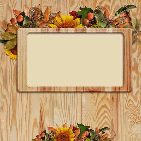 Autumn frame on wooden background — Stock Photo, Image