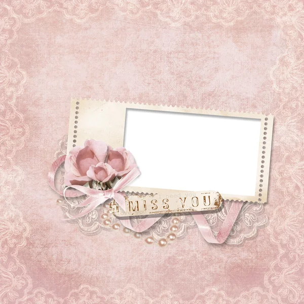 Cartão vintage de congratulação com rosas — Fotografia de Stock