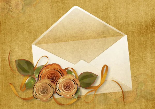 Fundo vintage com envelope e rosas — Fotografia de Stock