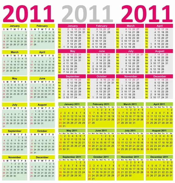 Calendari colorati per il 2011 — Vettoriale Stock